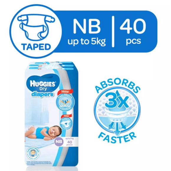 Huggies Dry Taped Diapers Newborn 40s